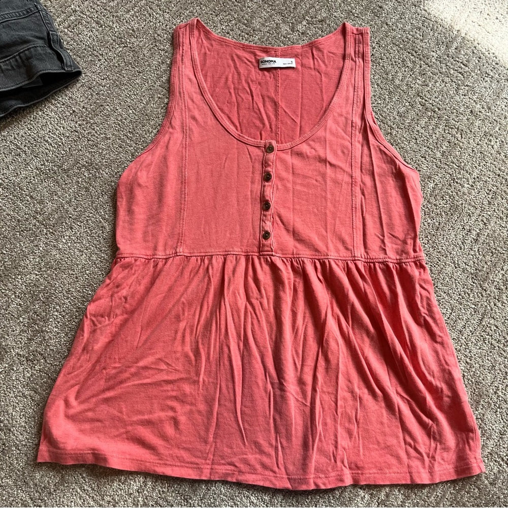 Sonoma Coral Button-Front Scoop Tank